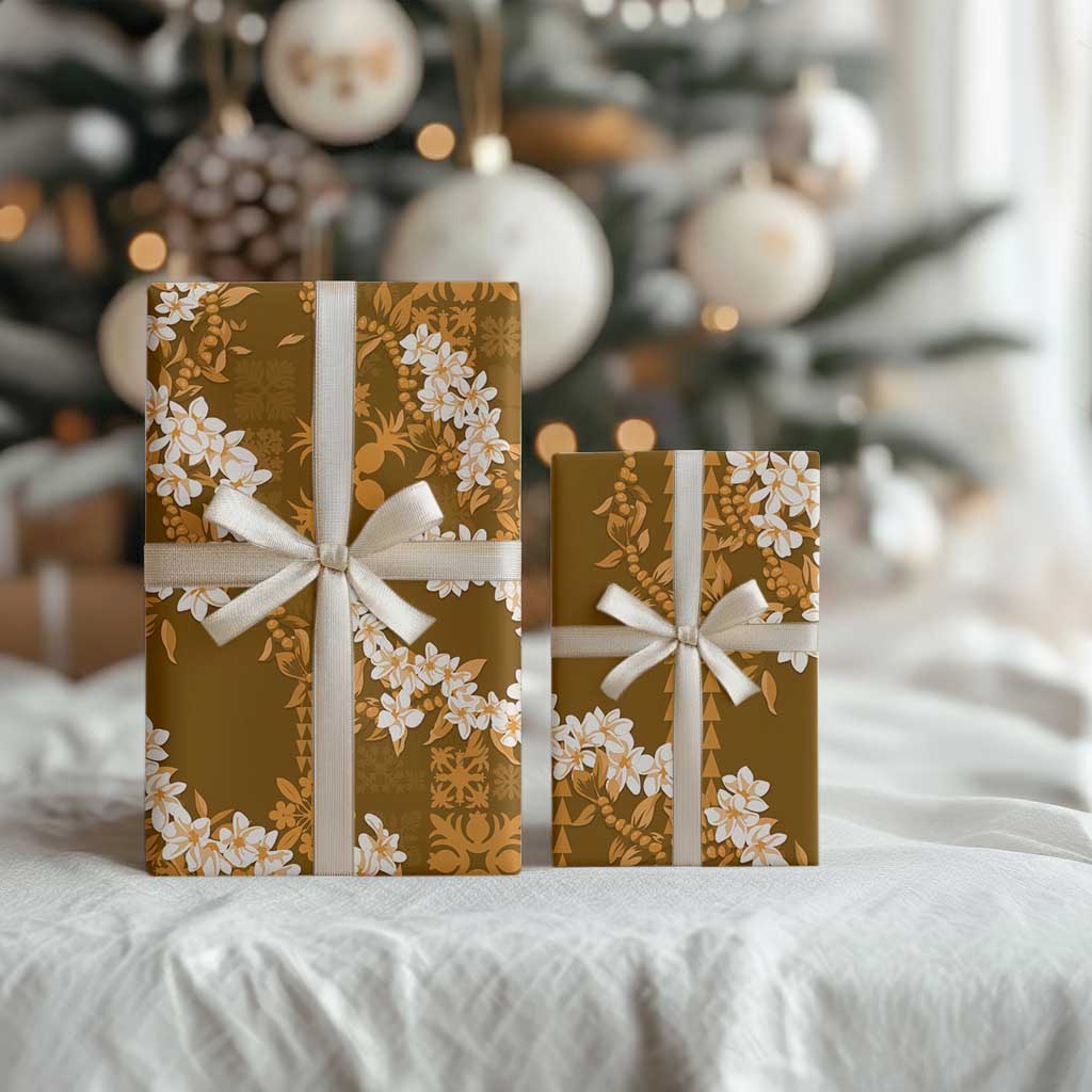 Mokihana Maile and Ilima Leis Wrapping Paper Alani Hawaiian Tapa Quilt Pattern - Polynesian Pride