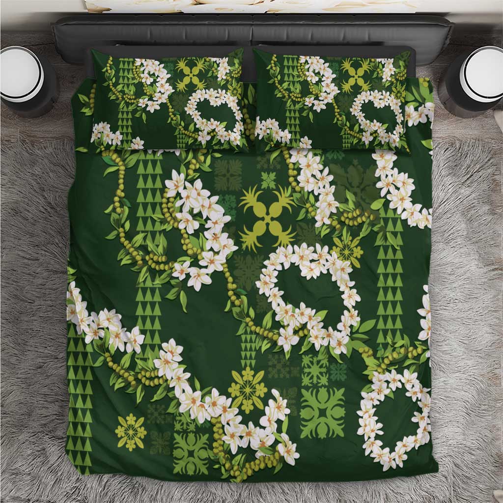 Mokihana Maile and Ilima Leis Bedding Set Omaʻomaʻo Hawaiian Tapa Quilt Pattern - Polynesian Pride