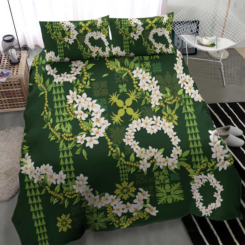 Mokihana Maile and Ilima Leis Bedding Set Omaʻomaʻo Hawaiian Tapa Quilt Pattern - Polynesian Pride