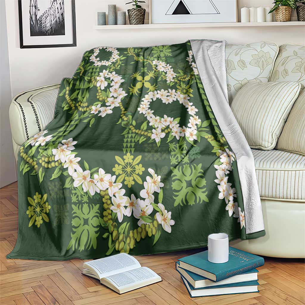 Mokihana Maile and Ilima Leis Blanket Omaʻomaʻo Hawaiian Tapa Quilt Pattern - Polynesian Pride