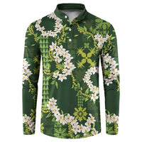 Mokihana Maile and Ilima Leis Button Sweatshirt Omaʻomaʻo Hawaiian Tapa Quilt Pattern - Polynesian Pride