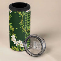 Mokihana Maile and Ilima Leis 4 in 1 Can Cooler Tumbler Omaʻomaʻo Hawaiian Tapa Quilt Pattern - Polynesian Pride