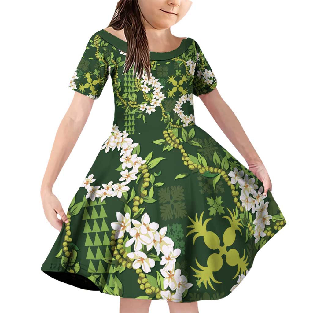 Mokihana Maile and Ilima Leis Family Matching Off Shoulder Short Dress and Hawaiian Shirt Omaʻomaʻo Hawaiian Tapa Quilt Pattern - Polynesian Pride