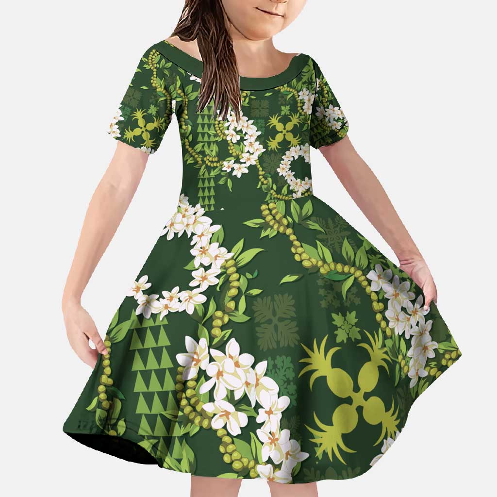 Mokihana Maile and Ilima Leis Family Matching Short Sleeve Bodycon Dress and Hawaiian Shirt Omaʻomaʻo Hawaiian Tapa Quilt Pattern - Polynesian Pride