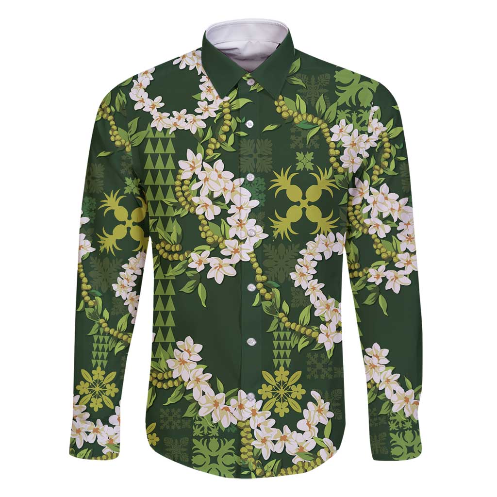 Mokihana Maile and Ilima Leis Family Matching Tank Maxi Dress and Hawaiian Shirt Omaʻomaʻo Hawaiian Tapa Quilt Pattern - Polynesian Pride