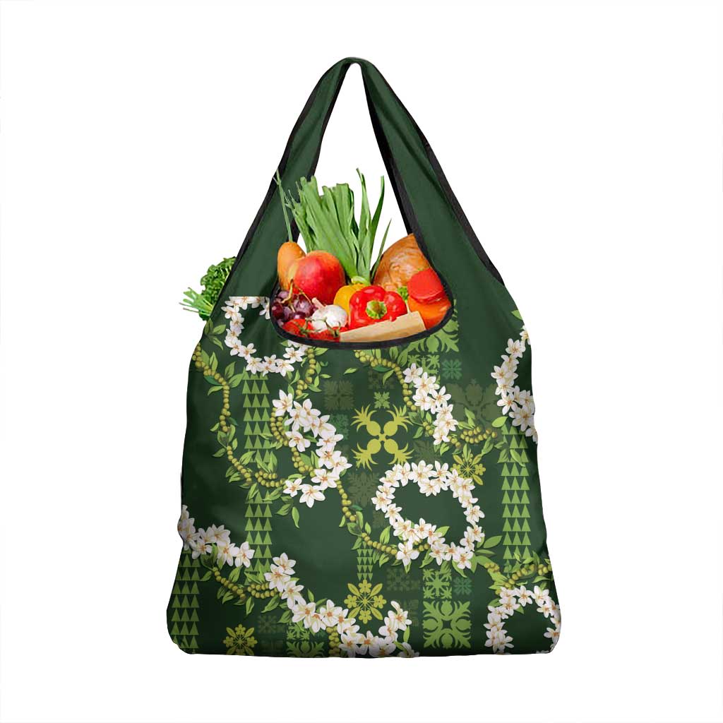 Mokihana Maile and Ilima Leis Grocery Bag Omaʻomaʻo Hawaiian Tapa Quilt Pattern - Polynesian Pride