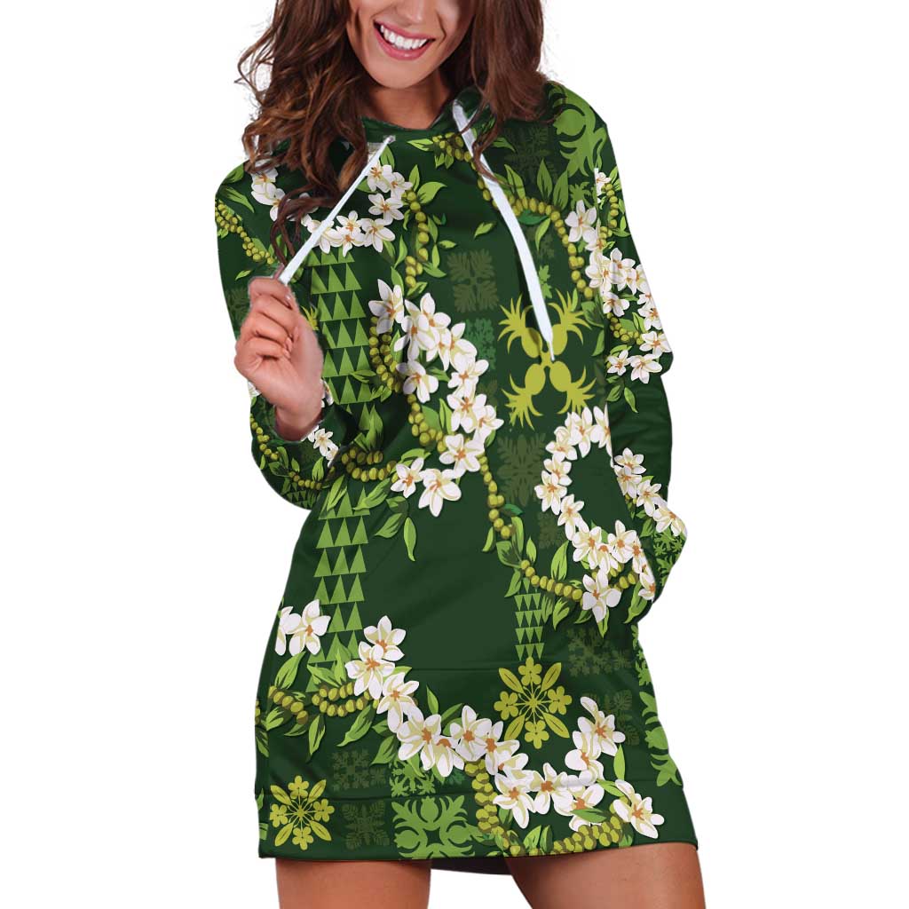 Mokihana Maile and Ilima Leis Hoodie Dress Omaʻomaʻo Hawaiian Tapa Quilt Pattern - Polynesian Pride