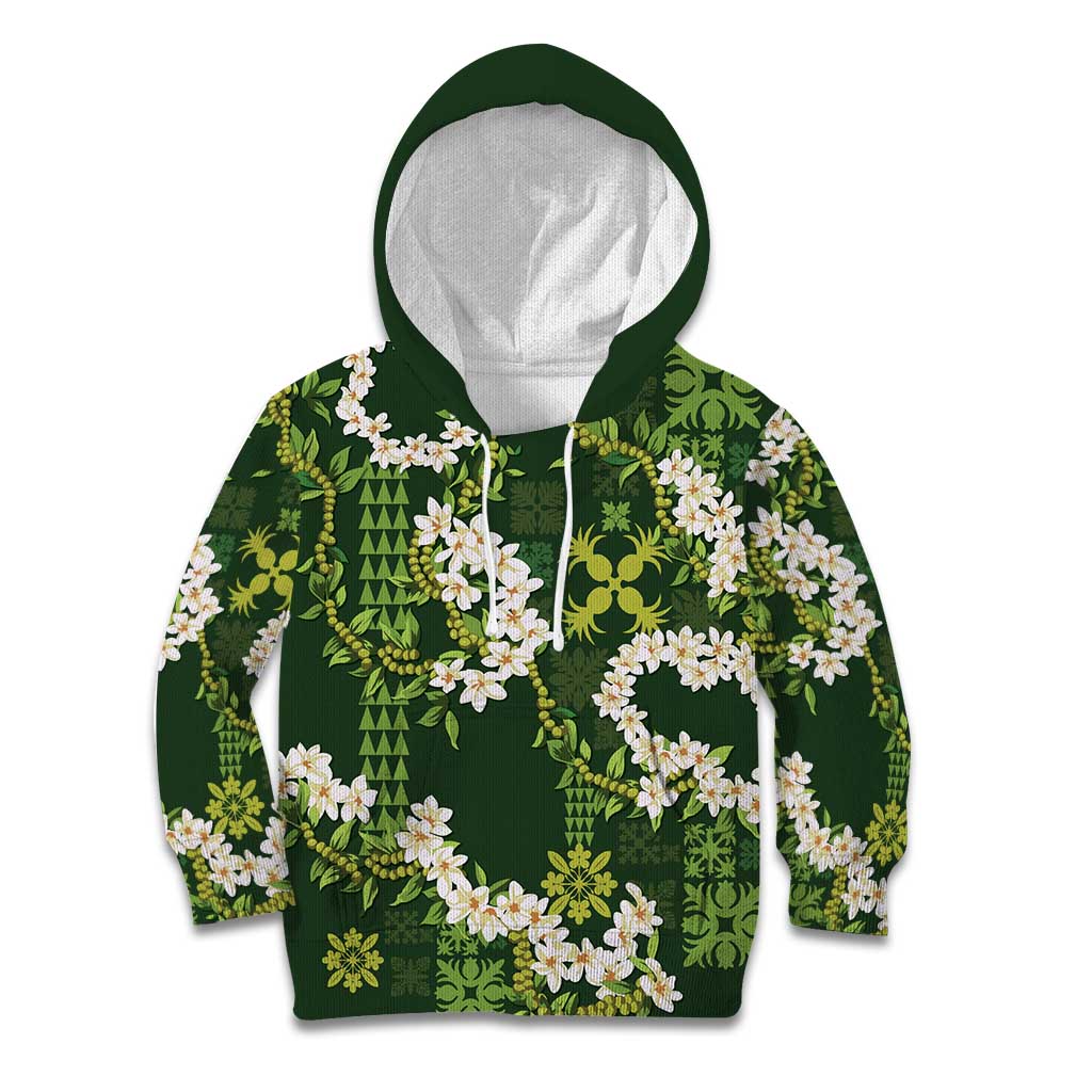 Mokihana Maile and Ilima Leis Kid Hoodie Omaʻomaʻo Hawaiian Tapa Quilt Pattern - Polynesian Pride
