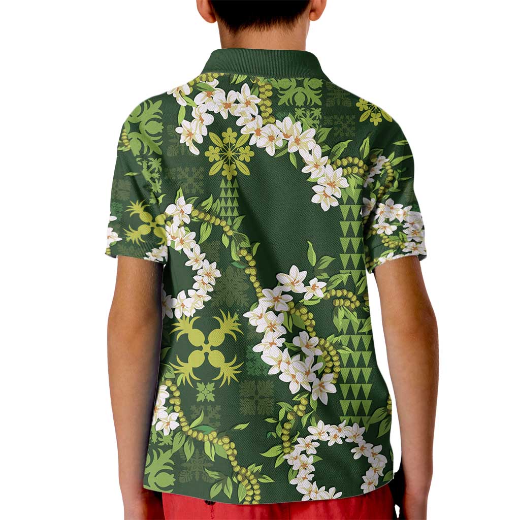 Mokihana Maile and Ilima Leis Kid Polo Shirt Omaʻomaʻo Hawaiian Tapa Quilt Pattern - Polynesian Pride