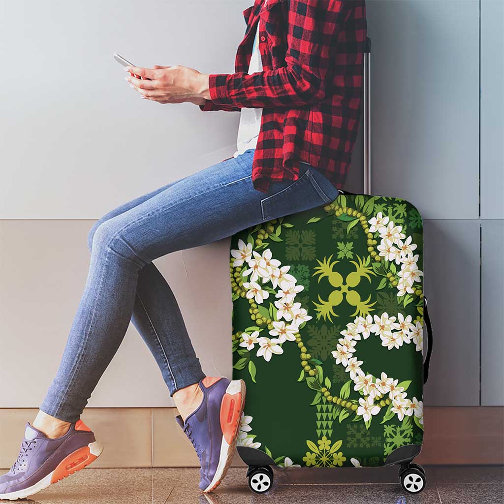 Mokihana Maile and Ilima Leis Luggage Cover Omaʻomaʻo Hawaiian Tapa Quilt Pattern - Polynesian Pride