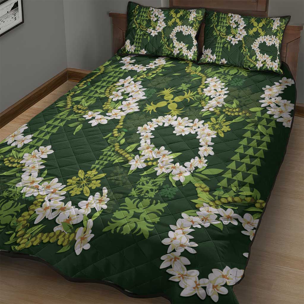 Mokihana Maile and Ilima Leis Quilt Bed Set Omaʻomaʻo Hawaiian Tapa Quilt Pattern - Polynesian Pride