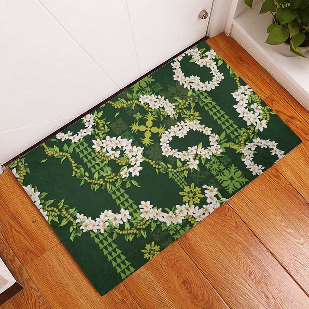 Mokihana Maile and Ilima Leis Rubber Doormat Omaʻomaʻo Hawaiian Tapa Quilt Pattern - Polynesian Pride