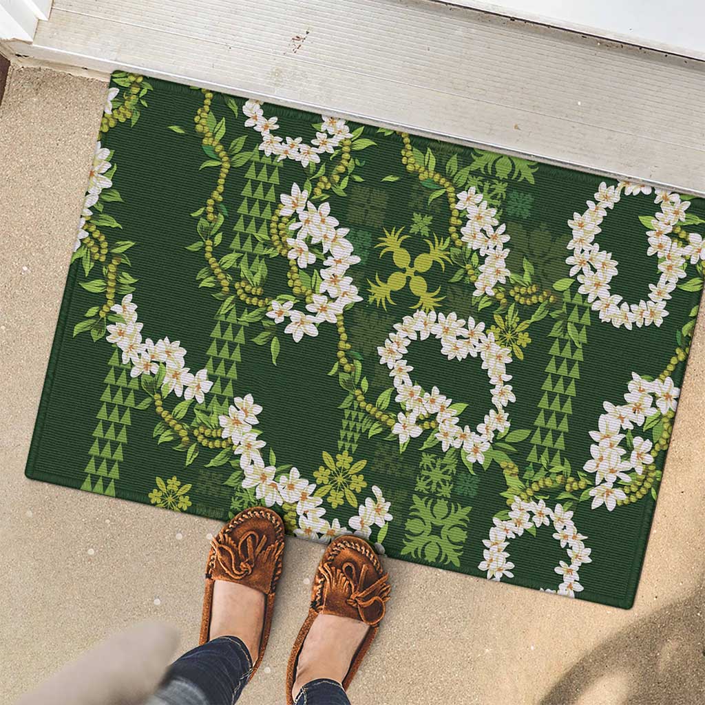 Mokihana Maile and Ilima Leis Rubber Doormat Omaʻomaʻo Hawaiian Tapa Quilt Pattern - Polynesian Pride