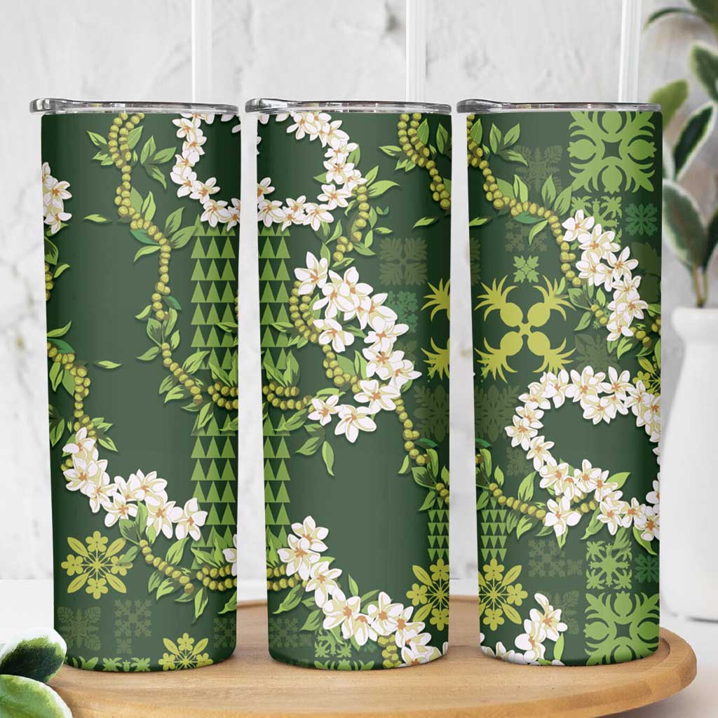 Mokihana Maile and Ilima Leis Skinny Tumbler Omaʻomaʻo Hawaiian Tapa Quilt Pattern - Polynesian Pride