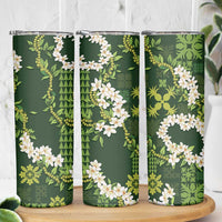 Mokihana Maile and Ilima Leis Skinny Tumbler Omaʻomaʻo Hawaiian Tapa Quilt Pattern - Polynesian Pride