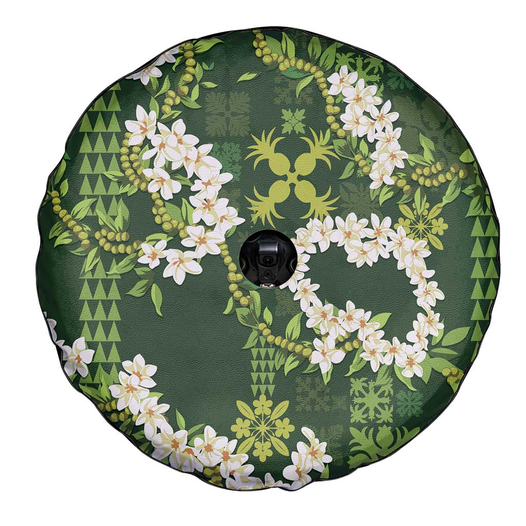 Mokihana Maile and Ilima Leis Spare Tire Cover Omaʻomaʻo Hawaiian Tapa Quilt Pattern - Polynesian Pride