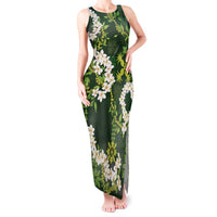 Mokihana Maile and Ilima Leis Tank Maxi Dress Omaʻomaʻo Hawaiian Tapa Quilt Pattern - Polynesian Pride
