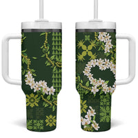 Mokihana Maile and Ilima Leis Tumbler With Handle Omaʻomaʻo Hawaiian Tapa Quilt Pattern - Polynesian Pride