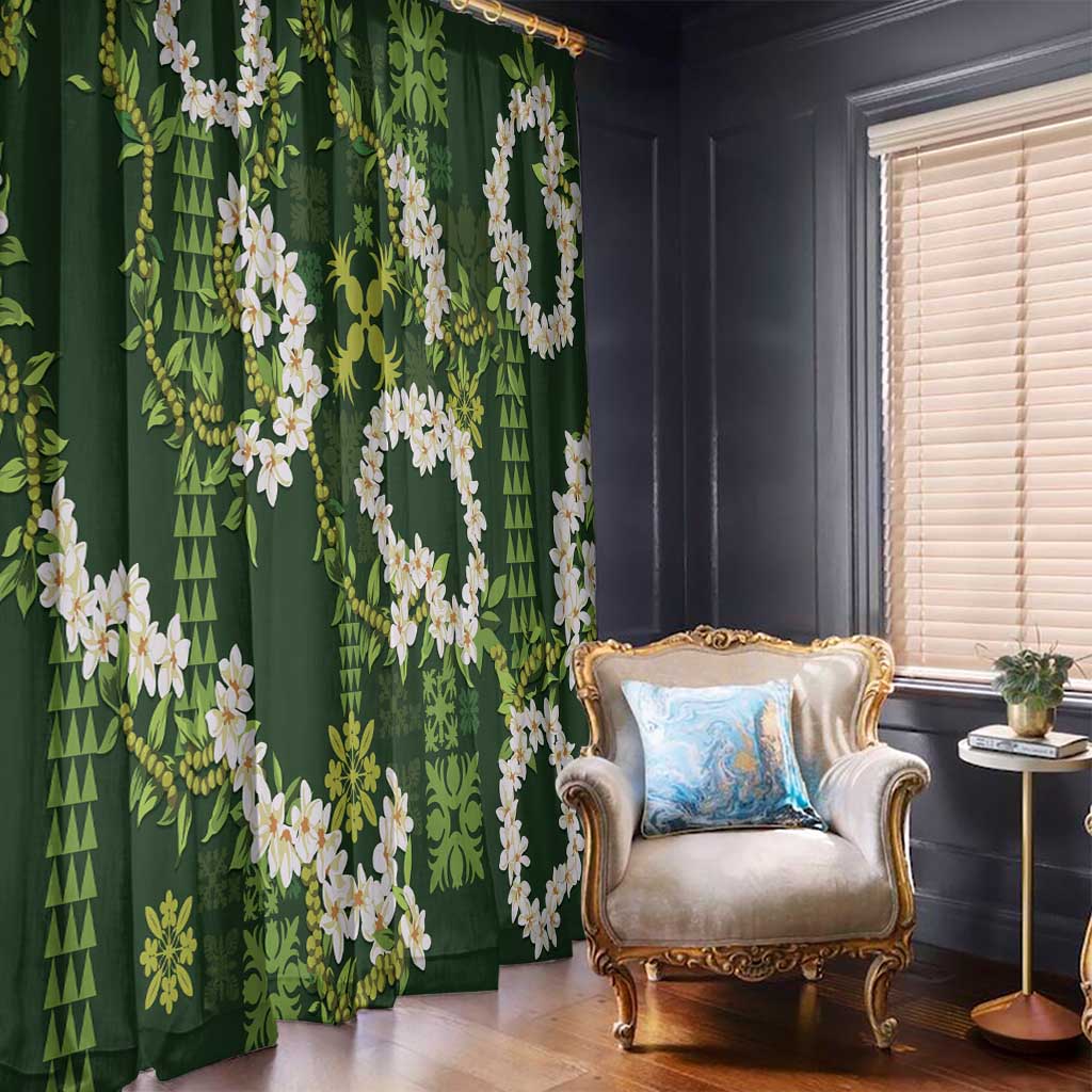 Mokihana Maile and Ilima Leis Window Curtain Omaʻomaʻo Hawaiian Tapa Quilt Pattern - Polynesian Pride