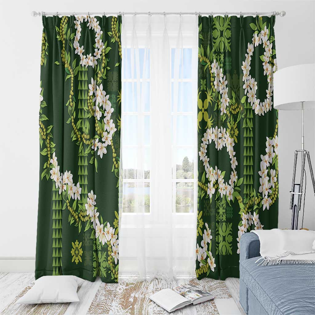 Mokihana Maile and Ilima Leis Window Curtain Omaʻomaʻo Hawaiian Tapa Quilt Pattern - Polynesian Pride
