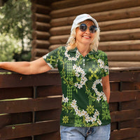 Mokihana Maile and Ilima Leis Women Polo Shirt Omaʻomaʻo Hawaiian Tapa Quilt Pattern - Polynesian Pride