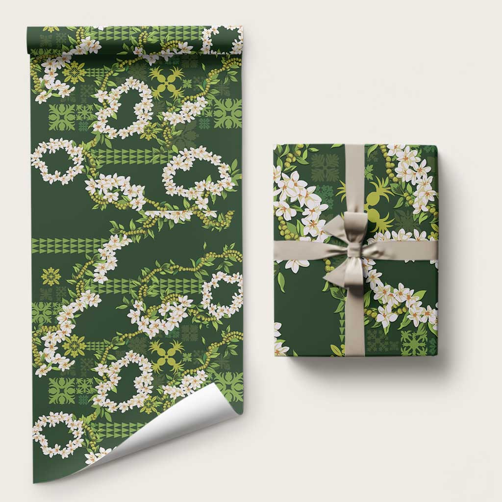 Mokihana Maile and Ilima Leis Wrapping Paper Omaʻomaʻo Hawaiian Tapa Quilt Pattern - Polynesian Pride