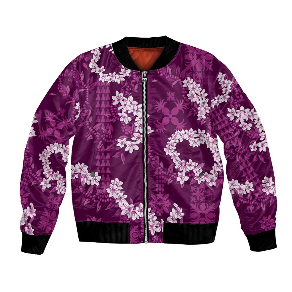 Mokihana Maile and Ilima Leis Bomber Jacket Akala Hawaiian Tapa Quilt Pattern - Polynesian Pride
