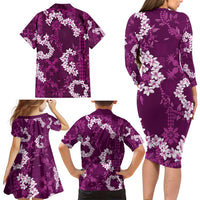 Mokihana Maile and Ilima Leis Family Matching Long Sleeve Bodycon Dress and Hawaiian Shirt Akala Hawaiian Tapa Quilt Pattern - Polynesian Pride