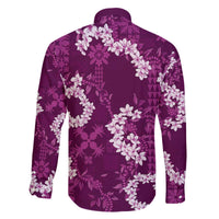 Mokihana Maile and Ilima Leis Family Matching Off The Shoulder Long Sleeve Dress and Hawaiian Shirt Akala Hawaiian Tapa Quilt Pattern - Polynesian Pride