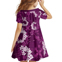 Mokihana Maile and Ilima Leis Kid Short Sleeve Dress Akala Hawaiian Tapa Quilt Pattern - Polynesian Pride