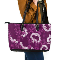 Mokihana Maile and Ilima Leis Leather Tote Bag Akala Hawaiian Tapa Quilt Pattern - Polynesian Pride