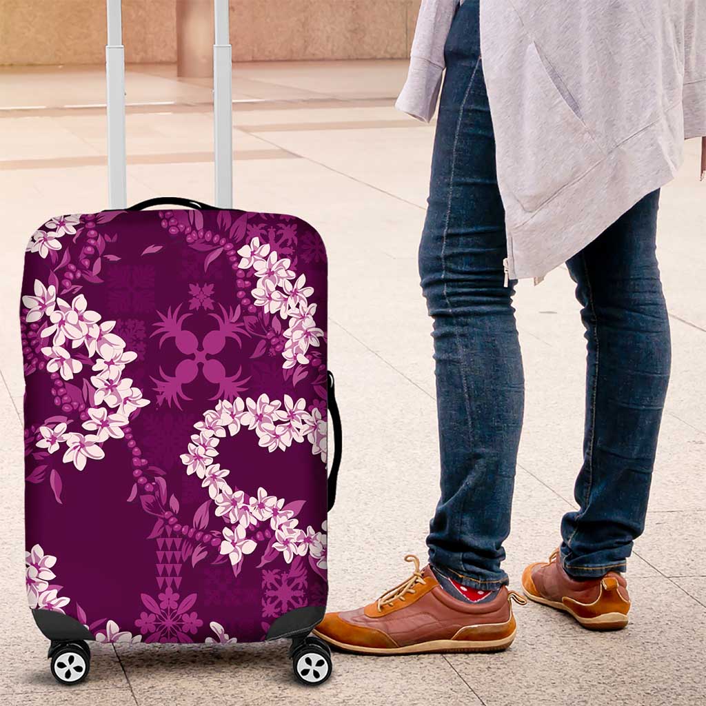Mokihana Maile and Ilima Leis Luggage Cover Akala Hawaiian Tapa Quilt Pattern - Polynesian Pride