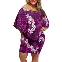Mokihana Maile and Ilima Leis Off Shoulder Short Dress Akala Hawaiian Tapa Quilt Pattern - Polynesian Pride