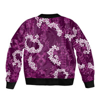 Mokihana Maile and Ilima Leis Sleeve Zip Bomber Jacket Akala Hawaiian Tapa Quilt Pattern - Polynesian Pride