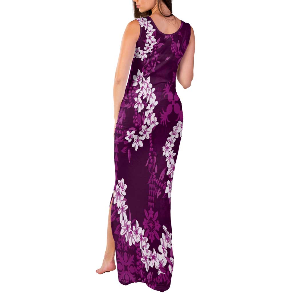 Mokihana Maile and Ilima Leis Tank Maxi Dress Akala Hawaiian Tapa Quilt Pattern - Polynesian Pride