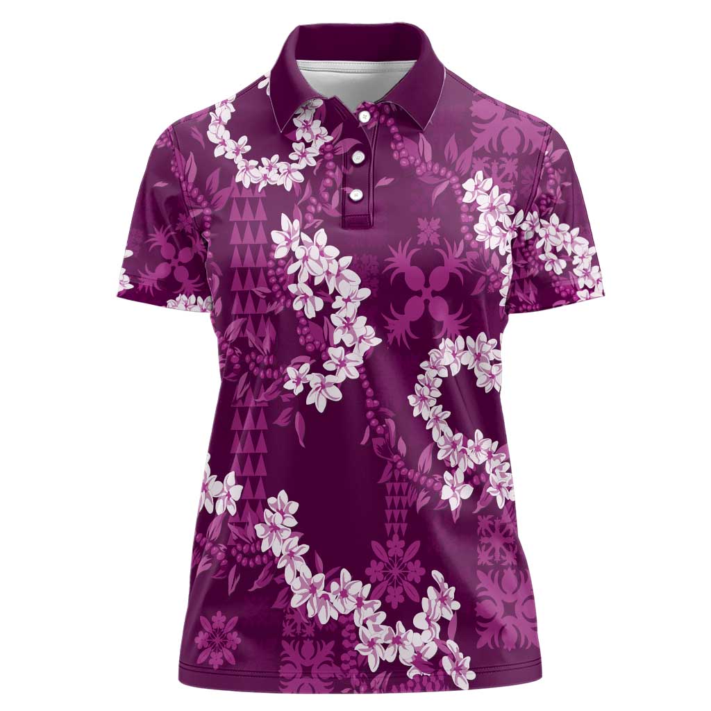 Mokihana Maile and Ilima Leis Women Polo Shirt Akala Hawaiian Tapa Quilt Pattern - Polynesian Pride