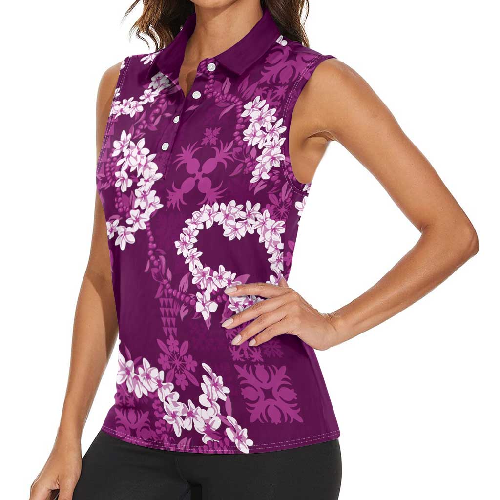 Mokihana Maile and Ilima Leis Women Sleeveless Polo Shirt Akala Hawaiian Tapa Quilt Pattern - Polynesian Pride