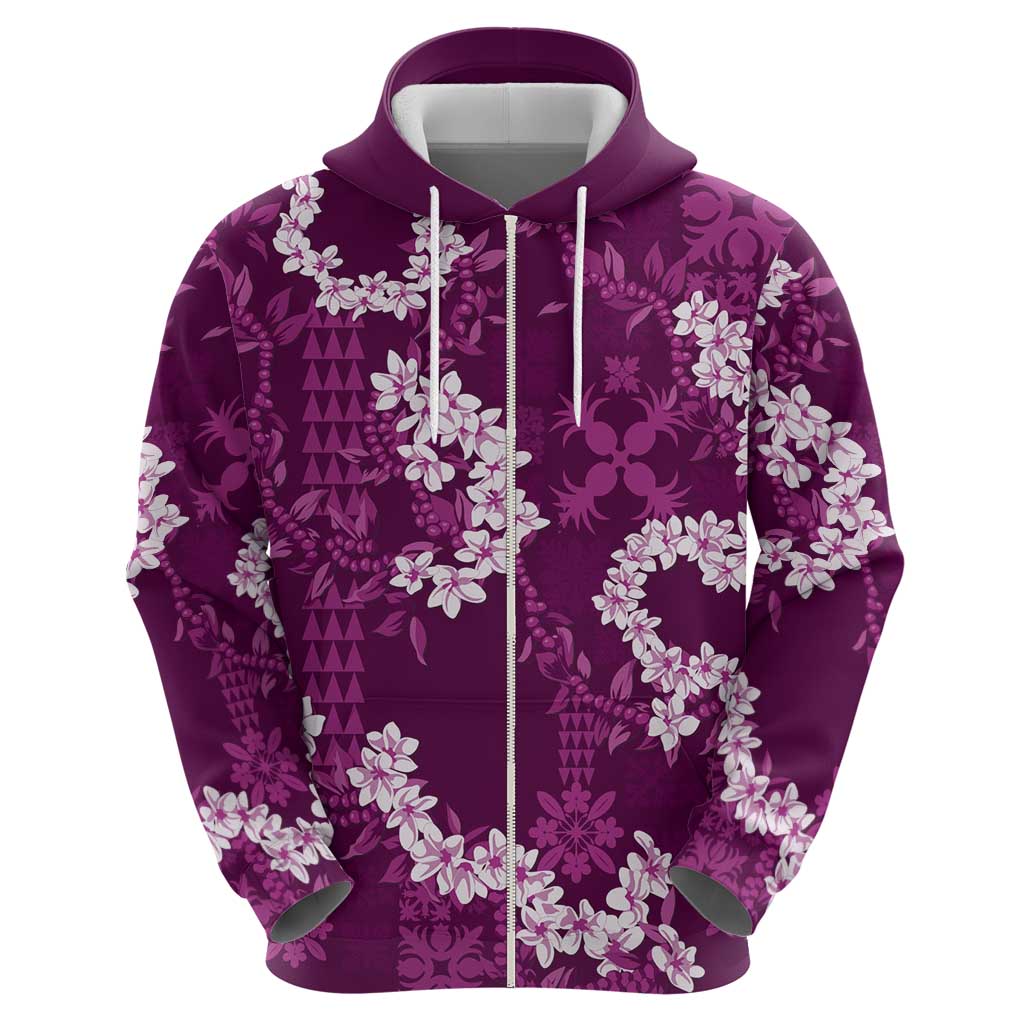Mokihana Maile and Ilima Leis Zip Hoodie Akala Hawaiian Tapa Quilt Pattern - Polynesian Pride