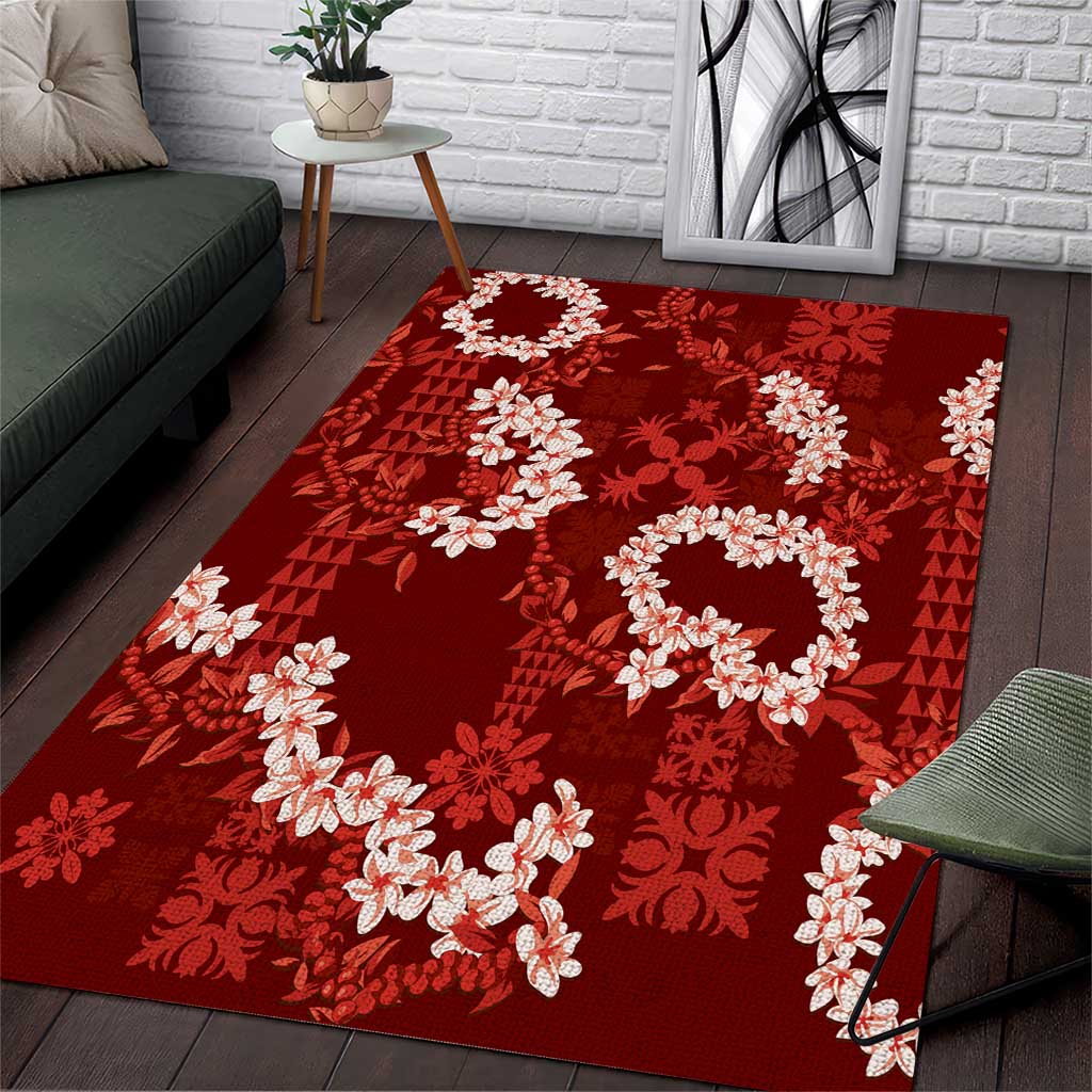 Mokihana Maile and Ilima Leis Area Rug Ulaʻula Hawaiian Tapa Quilt Pattern - Polynesian Pride