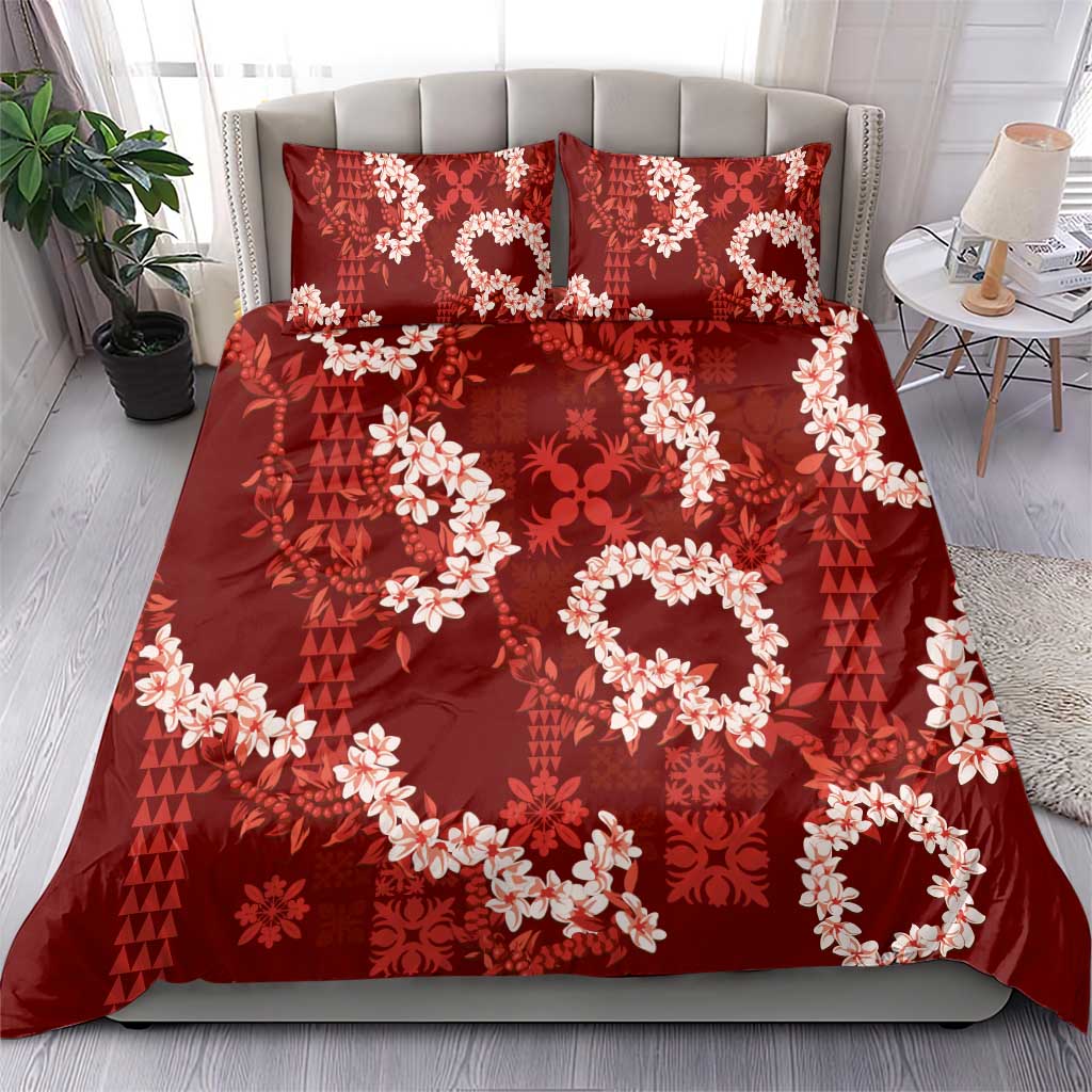 Mokihana Maile and Ilima Leis Bedding Set Ulaʻula Hawaiian Tapa Quilt Pattern - Polynesian Pride