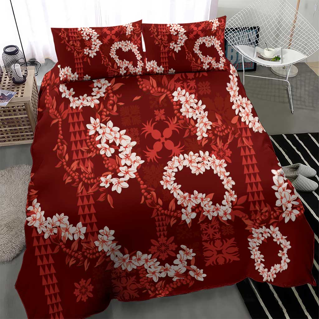 Mokihana Maile and Ilima Leis Bedding Set Ulaʻula Hawaiian Tapa Quilt Pattern - Polynesian Pride
