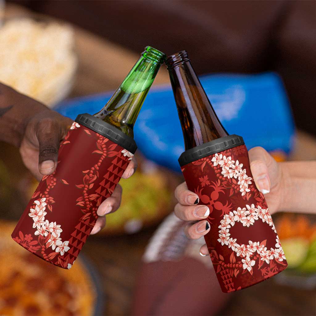 Mokihana Maile and Ilima Leis 4 in 1 Can Cooler Tumbler Ulaʻula Hawaiian Tapa Quilt Pattern - Polynesian Pride