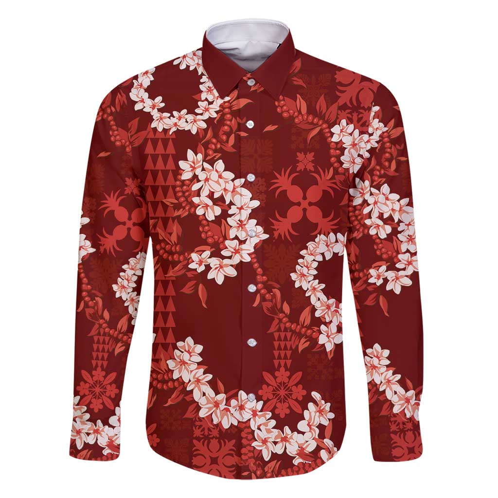 Mokihana Maile and Ilima Leis Family Matching Long Sleeve Bodycon Dress and Hawaiian Shirt Ulaʻula Hawaiian Tapa Quilt Pattern - Polynesian Pride