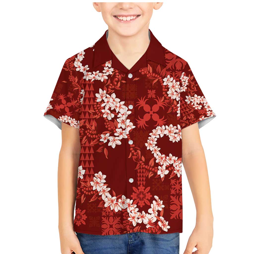 Mokihana Maile and Ilima Leis Family Matching Mermaid Dress and Hawaiian Shirt Ulaʻula Hawaiian Tapa Quilt Pattern - Polynesian Pride