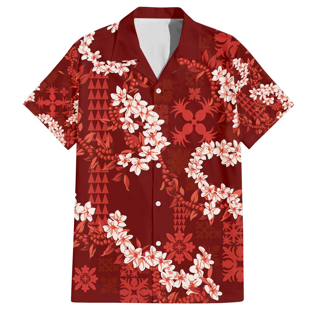 Mokihana Maile and Ilima Leis Family Matching Tank Maxi Dress and Hawaiian Shirt Ulaʻula Hawaiian Tapa Quilt Pattern - Polynesian Pride