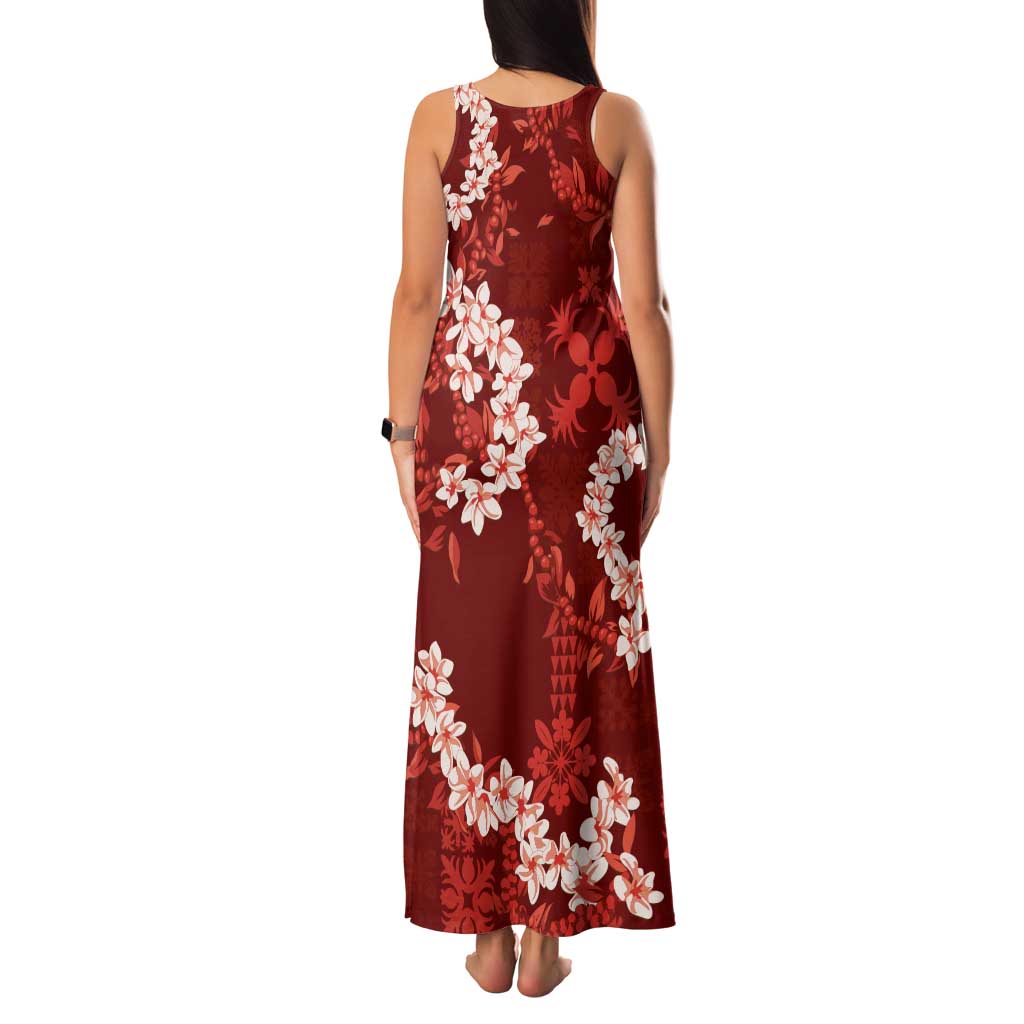 Mokihana Maile and Ilima Leis Family Matching Tank Maxi Dress and Hawaiian Shirt Ulaʻula Hawaiian Tapa Quilt Pattern - Polynesian Pride