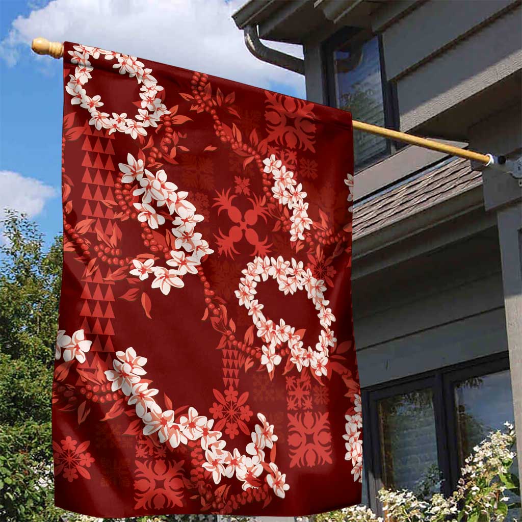 Mokihana Maile and Ilima Leis Garden Flag Ulaʻula Hawaiian Tapa Quilt Pattern - Polynesian Pride