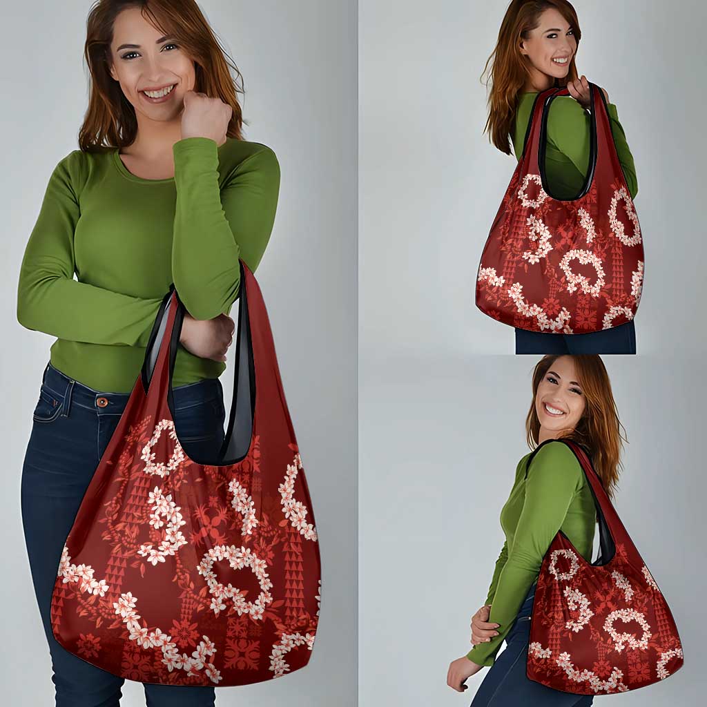 Mokihana Maile and Ilima Leis Grocery Bag Ulaʻula Hawaiian Tapa Quilt Pattern - Polynesian Pride