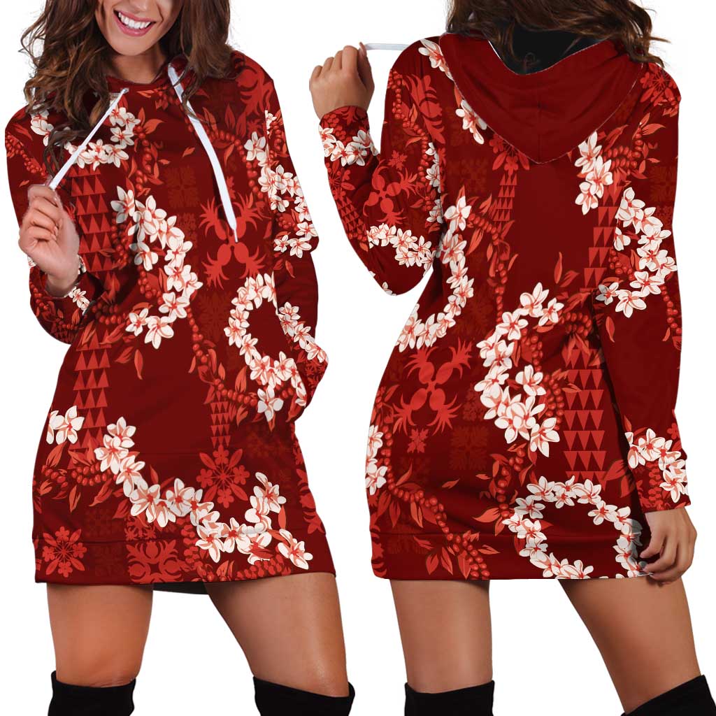 Mokihana Maile and Ilima Leis Hoodie Dress Ulaʻula Hawaiian Tapa Quilt Pattern - Polynesian Pride