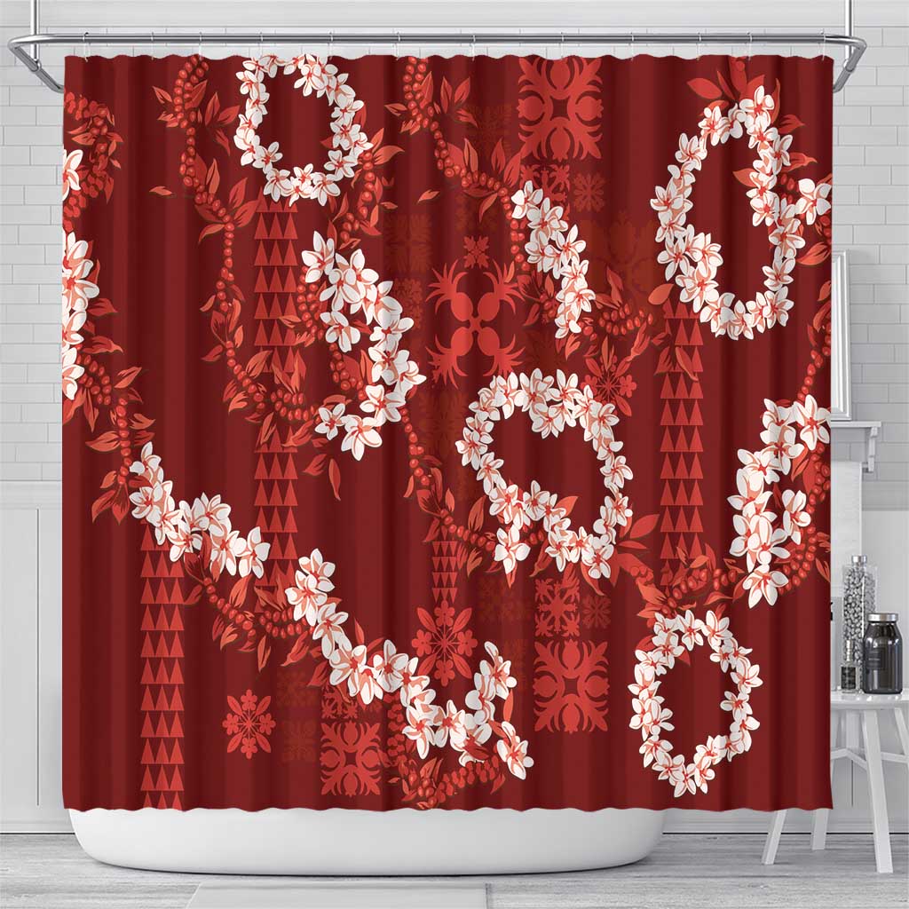 Mokihana Maile and Ilima Leis Shower Curtain Ulaʻula Hawaiian Tapa Quilt Pattern - Polynesian Pride